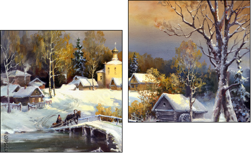 Rural landscape, oil on a canvas - Two-piece canvas print, Diptych