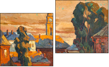 Kind on city, oil on a canvas - Two-piece canvas print, Diptych