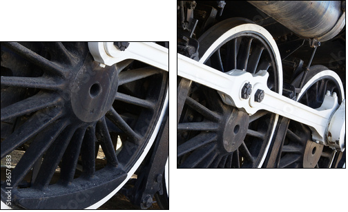 White wall Train wheels - Two-piece canvas print, Diptych