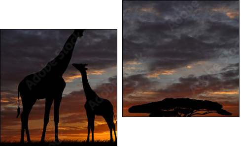 giraffes in the sunset - Two-piece canvas print, Diptych