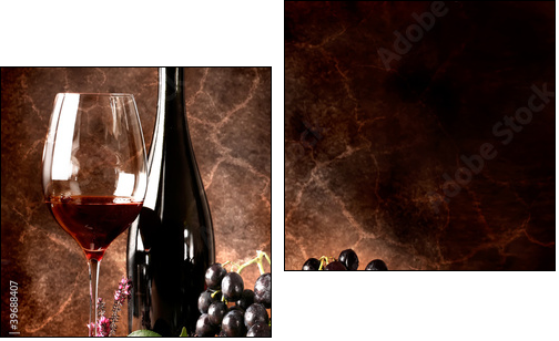 Vino rosso con grappolo di uva nera - Two-piece canvas print, Diptych
