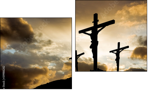 three crosses at sunset - Two-piece canvas print, Diptych