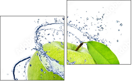 Green apple with water splash, isolated on white background - Two-piece canvas print, Diptych