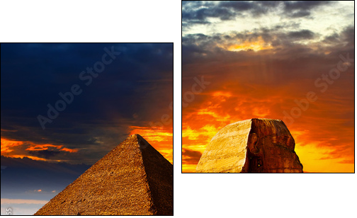 Great Sphinx and the Pyramids at sunset - Two-piece canvas print, Diptych