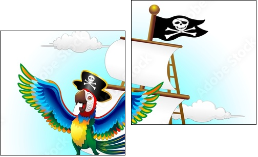 Pappagallo su Nave Pirata Cartoon Pirate Macaw Parrot on Ship - Two-piece canvas print, Diptych