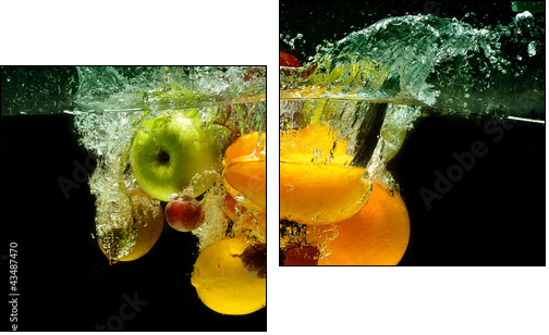 Fruit and vegetables splash into water - Two-piece canvas print, Diptych