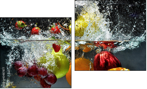 Fruit and vegetables splash into water - Two-piece canvas print, Diptych