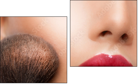 Make-up closeup. Cosmetic Powder Brush. Perfect Skin - Two-piece canvas print, Diptych