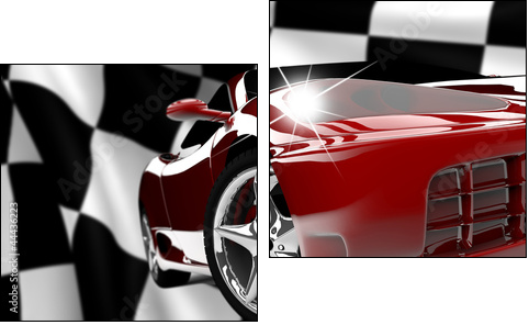 Red car on a checkered flag - Two-piece canvas print, Diptych