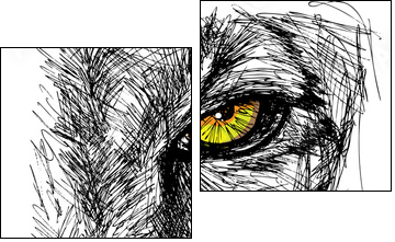 Hand drawn Sketch of a lion looking intently at the camera - Two-piece canvas print, Diptych