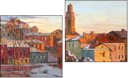 the city landscape of Vitebsk drawn with oil on a canvas - Two-piece canvas print, Diptych