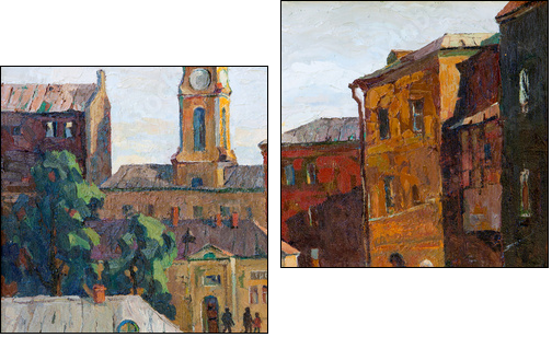 the city landscape of Vitebsk drawn with oil on a canvas - Two-piece canvas print, Diptych