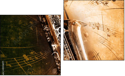 Old Saxophone with dirty background - Two-piece canvas print, Diptych
