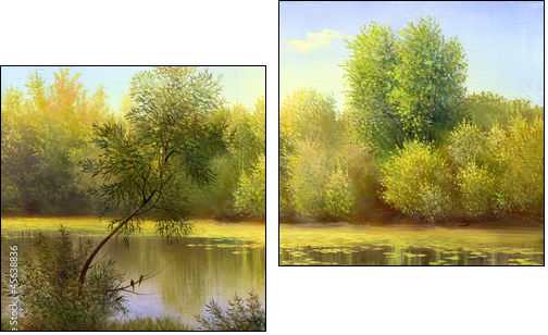 autumn landscape, canvas, oil - Two-piece canvas print, Diptych