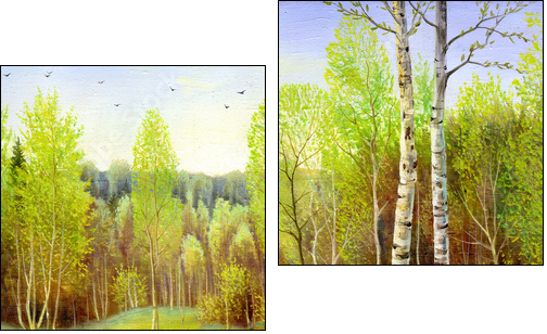autumn landscape, canvas, oil - Two-piece canvas print, Diptych
