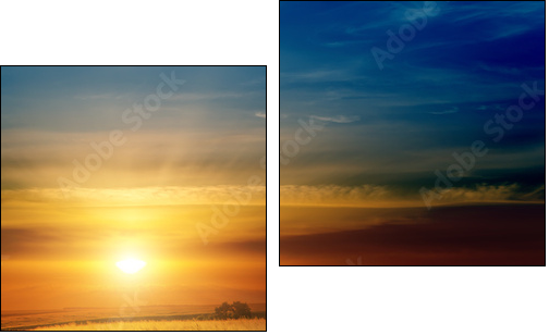 dramatic sunset over green field - Two-piece canvas print, Diptych