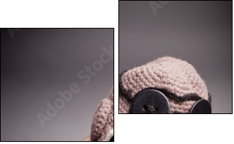 French bulldog puppy, in knit pilot helmet - Two-piece canvas print, Diptych