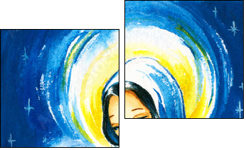 Nativity sceneMary with the young Jesus in her arms.Watercolors. - Two-piece canvas print, Diptych