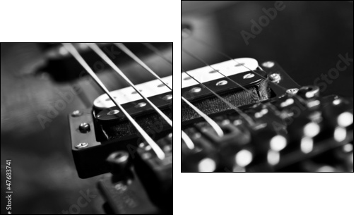 Strings electric guitar closeup in black tones - Two-piece canvas print, Diptych