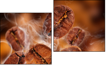 Flying coffee beans in smoke - Two-piece canvas print, Diptych