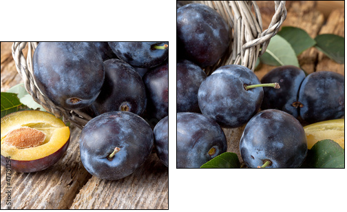 group of fresh plums on wood  background - Two-piece canvas print, Diptych