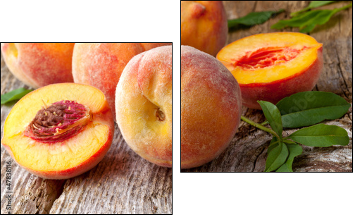 fresh peaches on wood  background - Two-piece canvas print, Diptych