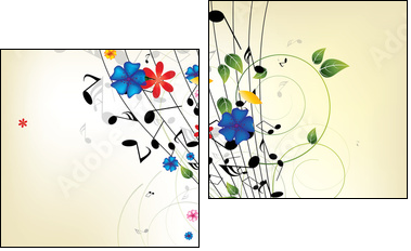 Floral musical background with notes - Two-piece canvas print, Diptych