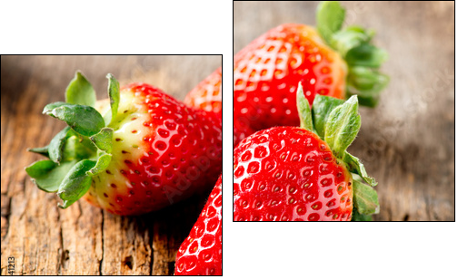 Strawberry over Wooden Background. Strawberries close-up - Two-piece canvas print, Diptych