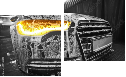 car in foam on sink - Two-piece canvas print, Diptych