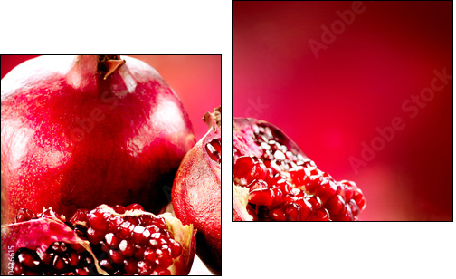 Pomegranates over Red Background. Organic Bio fruits - Two-piece canvas print, Diptych