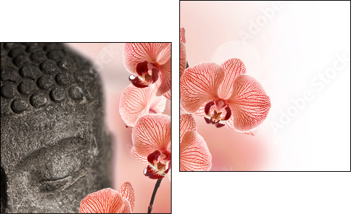 Bouddha et orchidÃ©e rouge - Two-piece canvas print, Diptych