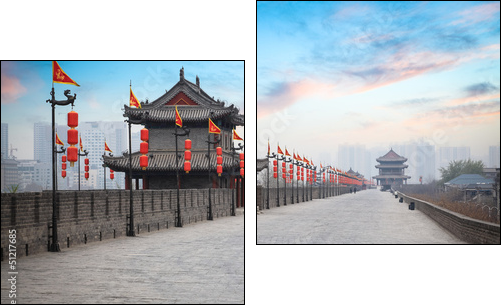 xian ancient city wall at dusk - Two-piece canvas print, Diptych