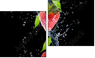 Strawberries in water splash, isolated on black background - Two-piece canvas print, Diptych