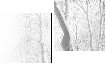 Red benches in the fog in winter - Two-piece canvas print, Diptych