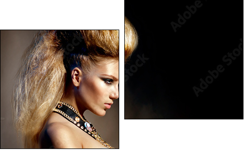 Fashion Rocker Style Model Girl Portrait. Hairstyle - Two-piece canvas print, Diptych