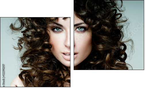 beautiful brunette with curly hair - Two-piece canvas print, Diptych