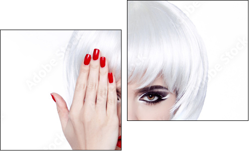 White Hair and Red Nails. Fashion Beauty Girl. Red lips. Manicur - Two-piece canvas print, Diptych