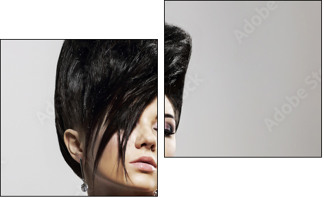 Updo Hair. Woman with Trendy Hairstyle with Diamond Earrings - Two-piece canvas print, Diptych
