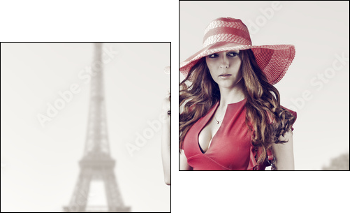 Young beautiful woman in Paris, France - Two-piece canvas print, Diptych