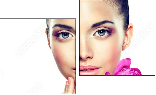 Beauty Portrait. Beautiful Spa Woman Touching her Face - Two-piece canvas print, Diptych