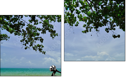 Scooter on the beach, Travel in summer time concept - Two-piece canvas print, Diptych