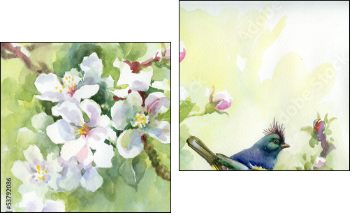 Painting collection Birds of spring - Two-piece canvas print, Diptych