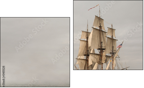 Vintage Frigate sailing into a fog bank - Two-piece canvas print, Diptych