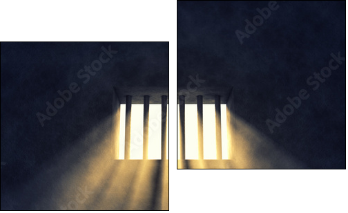 Prison cell interior , barred window - Two-piece canvas print, Diptych