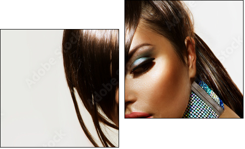 Fashion Beauty Girl. Stylish Haircut and Makeup - Two-piece canvas print, Diptych