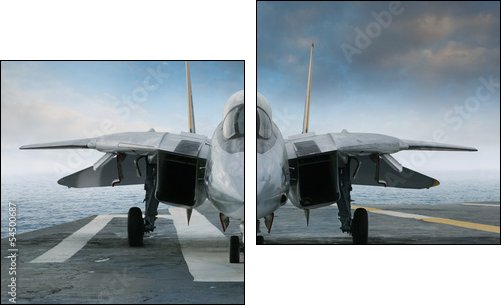 F-14 jet fighter on an aircraft carrier deck viewed from front - Two-piece canvas print, Diptych
