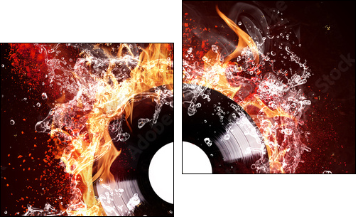 burning vinyl disc - Two-piece canvas print, Diptych