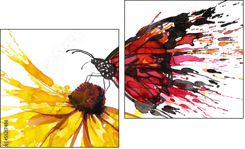 Butterfly on the flower - Two-piece canvas print, Diptych