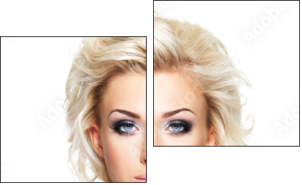 Beautiful blond woman with long curly hair and style makeup. - Two-piece canvas print, Diptych