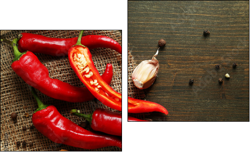 Red hot chili peppers  and garlic, - Two-piece canvas print, Diptych
